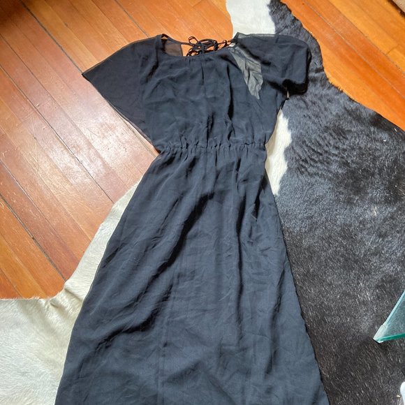 Elizabeth & James - Open Back Long Flowy Dress - Sheer Silk - Black - Size S - Picture 2 of 4